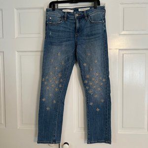 Anthropologie Gold Embroidered Slim Boyfriend Women's Jeans Sz 28